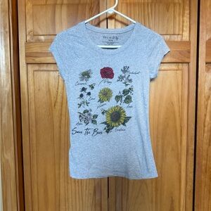Wound Up Gray Floral Graphic Tee with Sunflower and Red Rose